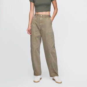 GAP High Rise Barrel Jeans in Flannel Taupe Beige